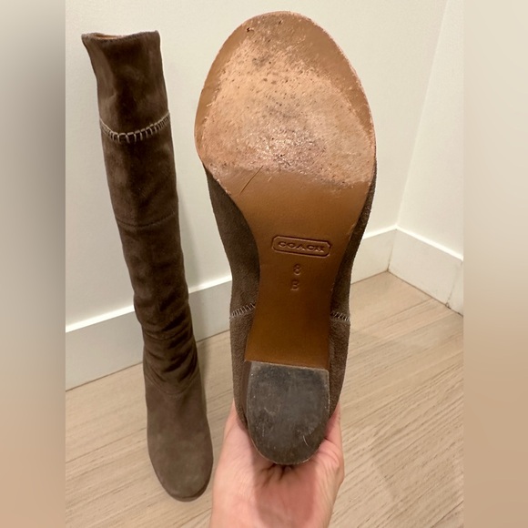 Coach Tan Taupe Trudie Patchwork Tall Knee High Suede Boots size 8B - Picture 3 of 4